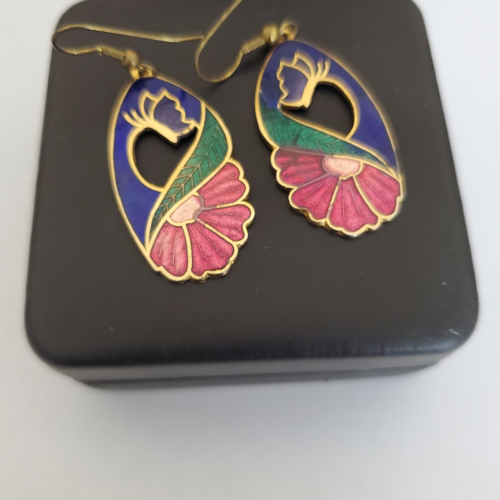 Two Pair Cloisonne Multicolor Earrings - Picture 2 of 5